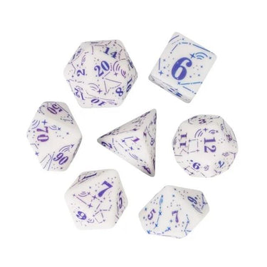 Handmande Blue Constellation on White Resin -  7pcs RPG Dice Set